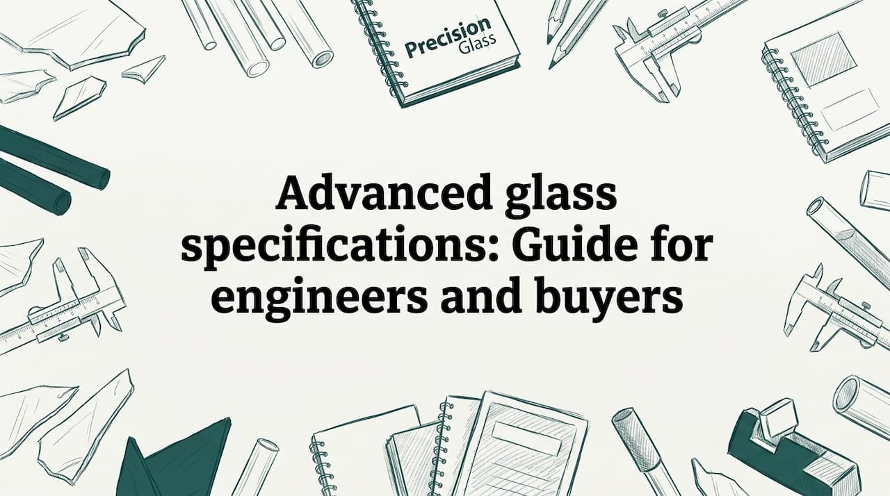 Hand-drawn technical glass objects framing title