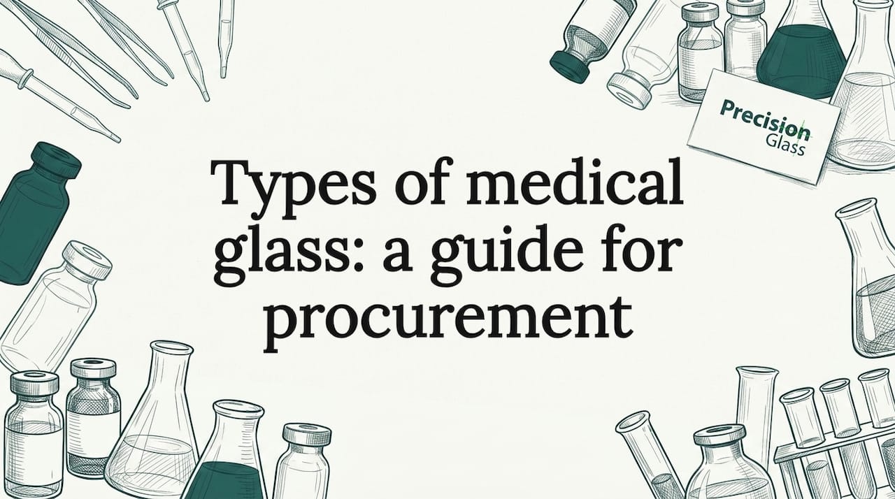 Hand-drawn medical glass objects framing clear title area